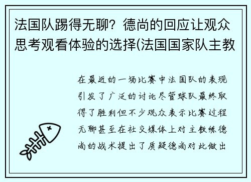 法国队踢得无聊？德尚的回应让观众思考观看体验的选择(法国国家队主教练德尚)