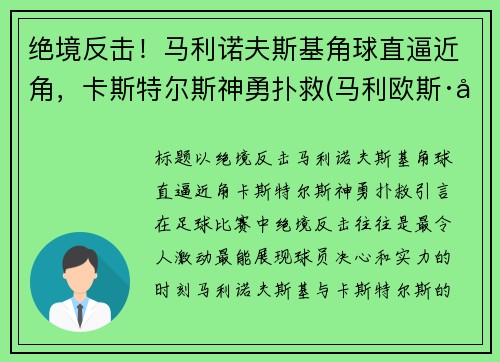绝境反击！马利诺夫斯基角球直逼近角，卡斯特尔斯神勇扑救(马利欧斯·卡斯特雷德)