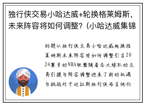 独行侠交易小哈达威+轮换格莱姆斯，未来阵容将如何调整？(小哈达威集锦)